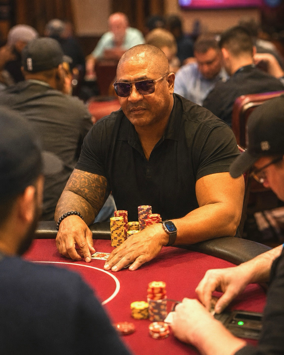 Kevin Lewis studying the table during a tournament